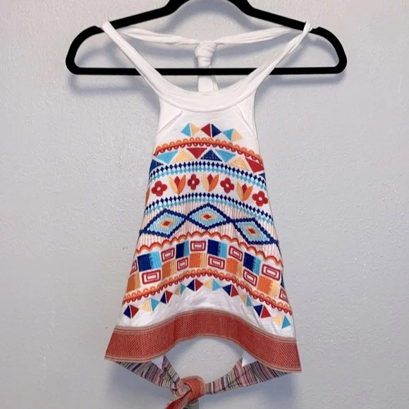 Altar’d State Size Extra Small White Embroidered Lined Tie-Back Halter Top 3451 - Picture 3 of 10